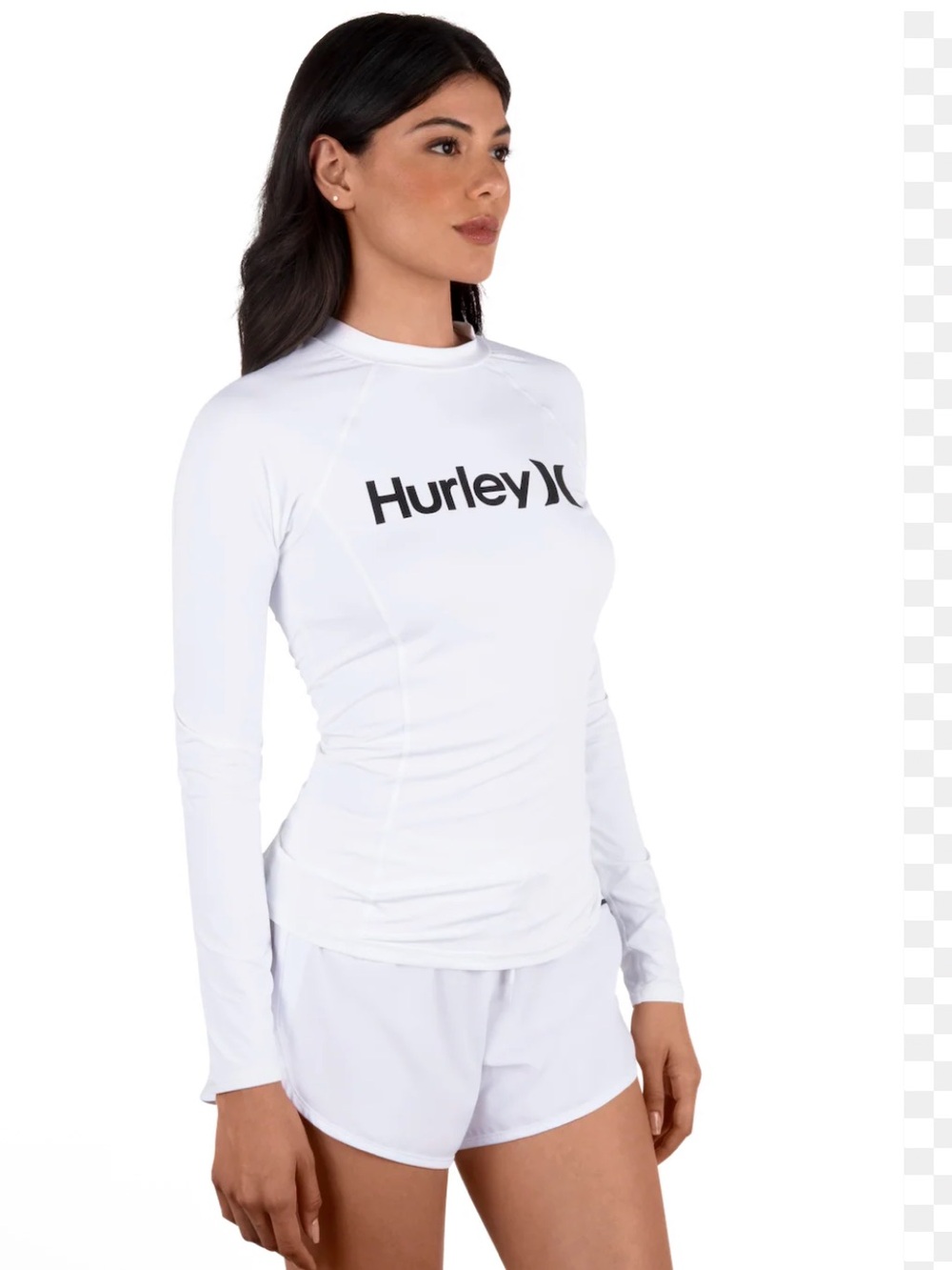 Hurley White Long-Sleeve Mock neck  Logo Tee Rashguard Surf Top UPF 50 one only